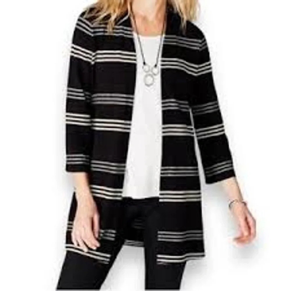 J.Jill Petite Cardigan Wearever Collection Womens  Open Front Midi Stripes Knit